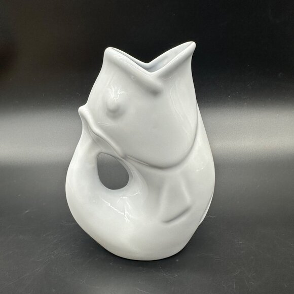Gurgle Pot Koi Fish Pitcher 2006 White Ceramic Jug Figural Nautical 6.5 Inch - Picture 4 of 9